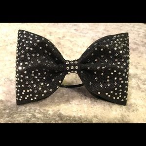 Black sparkle rhinestone tailless cheer bow